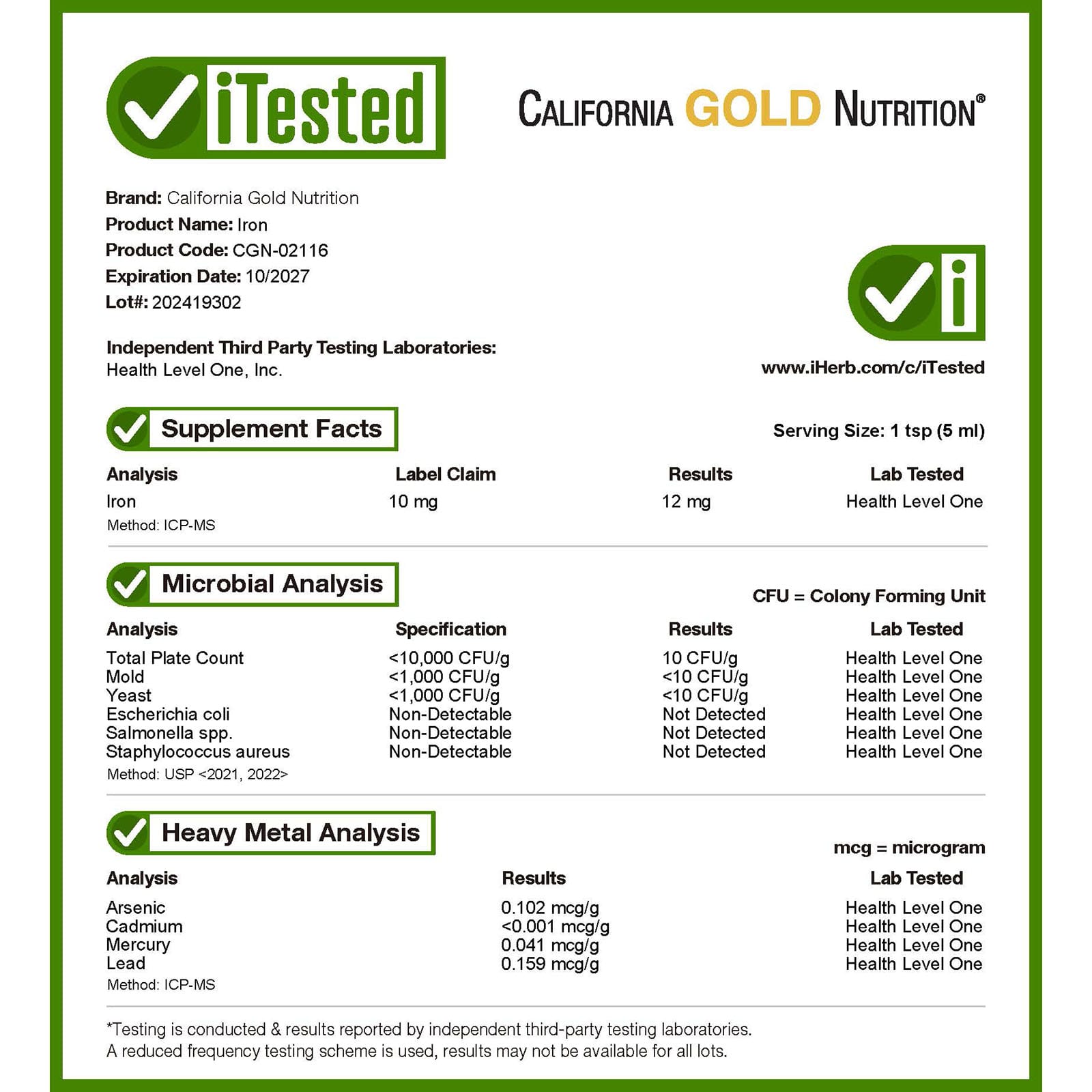 California Gold Nutrition, Iron, as Ferrous Bisglycinate Chelate and Yellow Dock Root, 4 fl oz (118 ml)