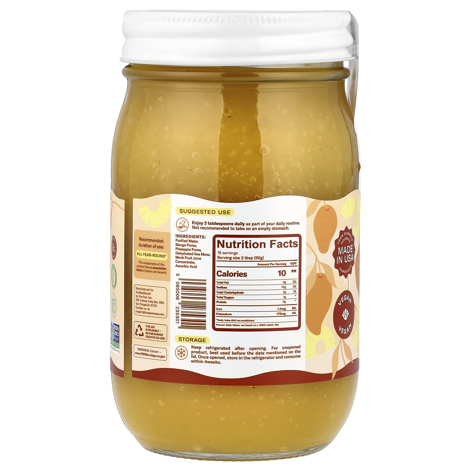 True Sea Moss, Sea Moss Gel Superfood, Mango and Pineapple, 16 fl oz (473 ml)