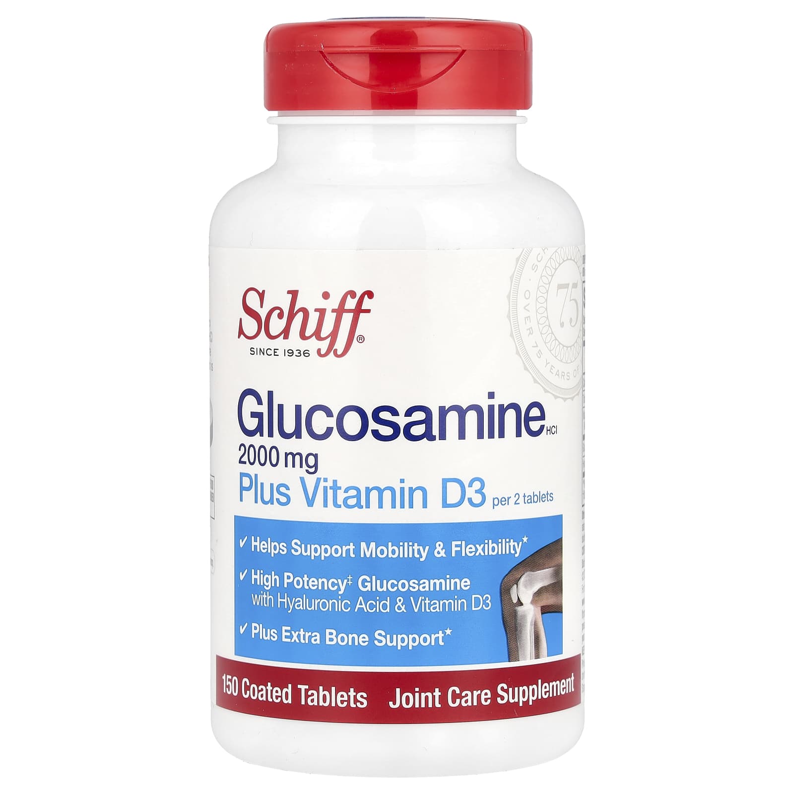 Schiff, Glucosamine HCl Plus Vitamin D3, 150 Coated Tablets