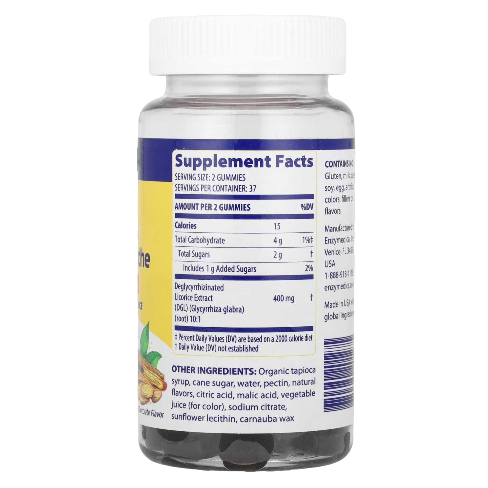 Enzymedica, DGL Stomach Soothe Gummies, German Chocolate, 74 Gummies (200 mg per Gummy)