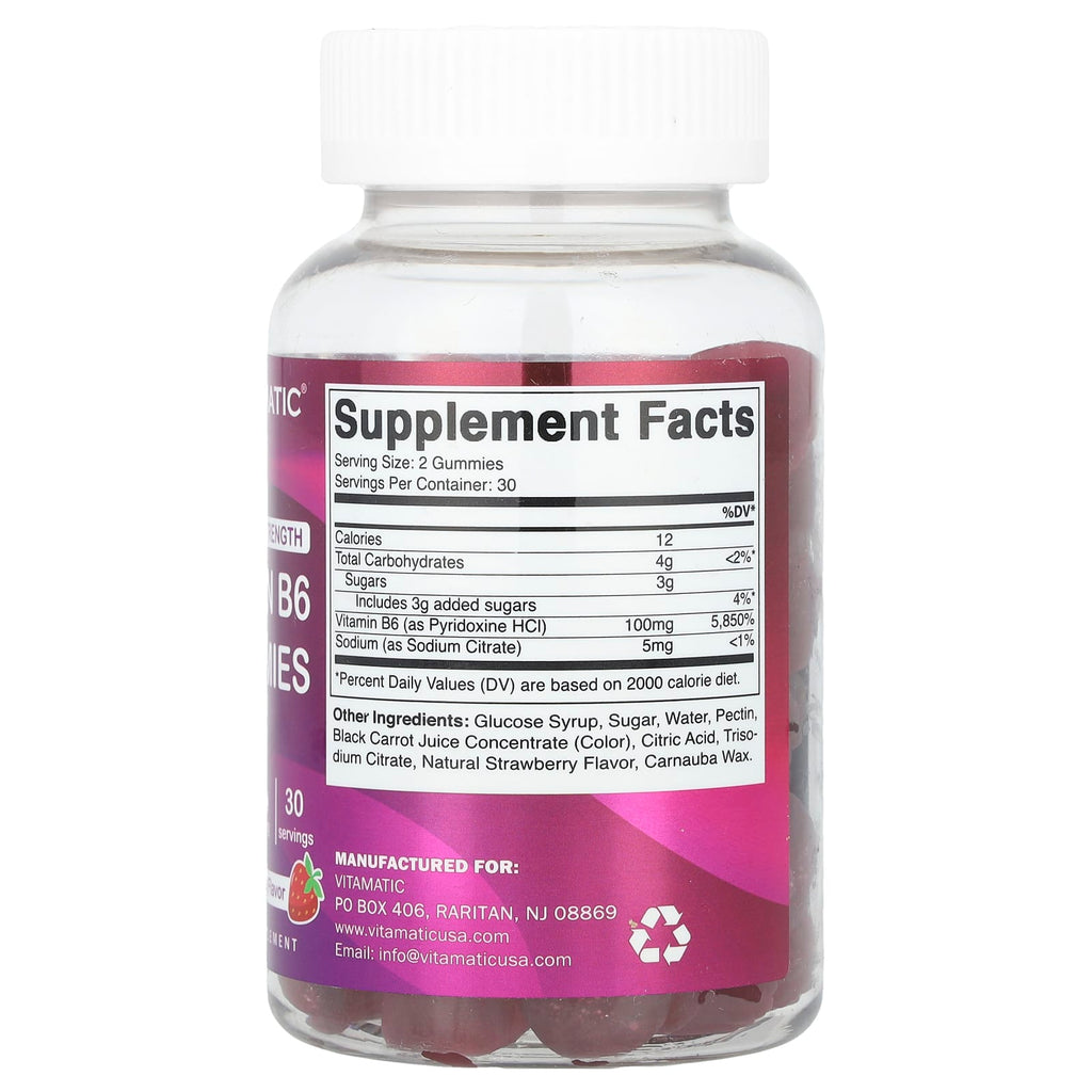 Vitamatic, Vitamin B6, Natural Strawberry, 60 Gummies (50 mg per Gummy)