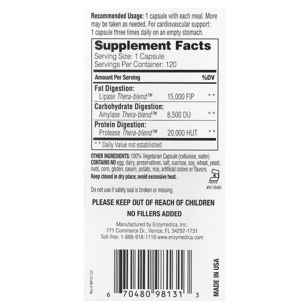 Enzymedica, Lypo Gold, For Fat Digestion, 120 Capsules