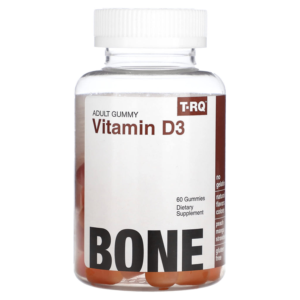 T-RQ, Adult Gummy, Vitamin D3, Peach, Mango, Strawberry, 60 Gummies