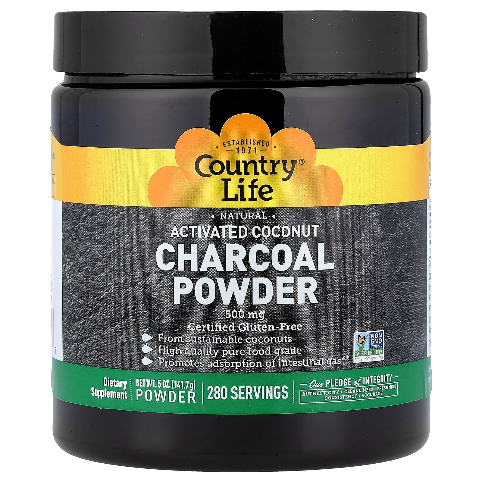 Country Life, Activated Coconut Charcoal Powder, 500 mg, 5 oz (141.7 g)