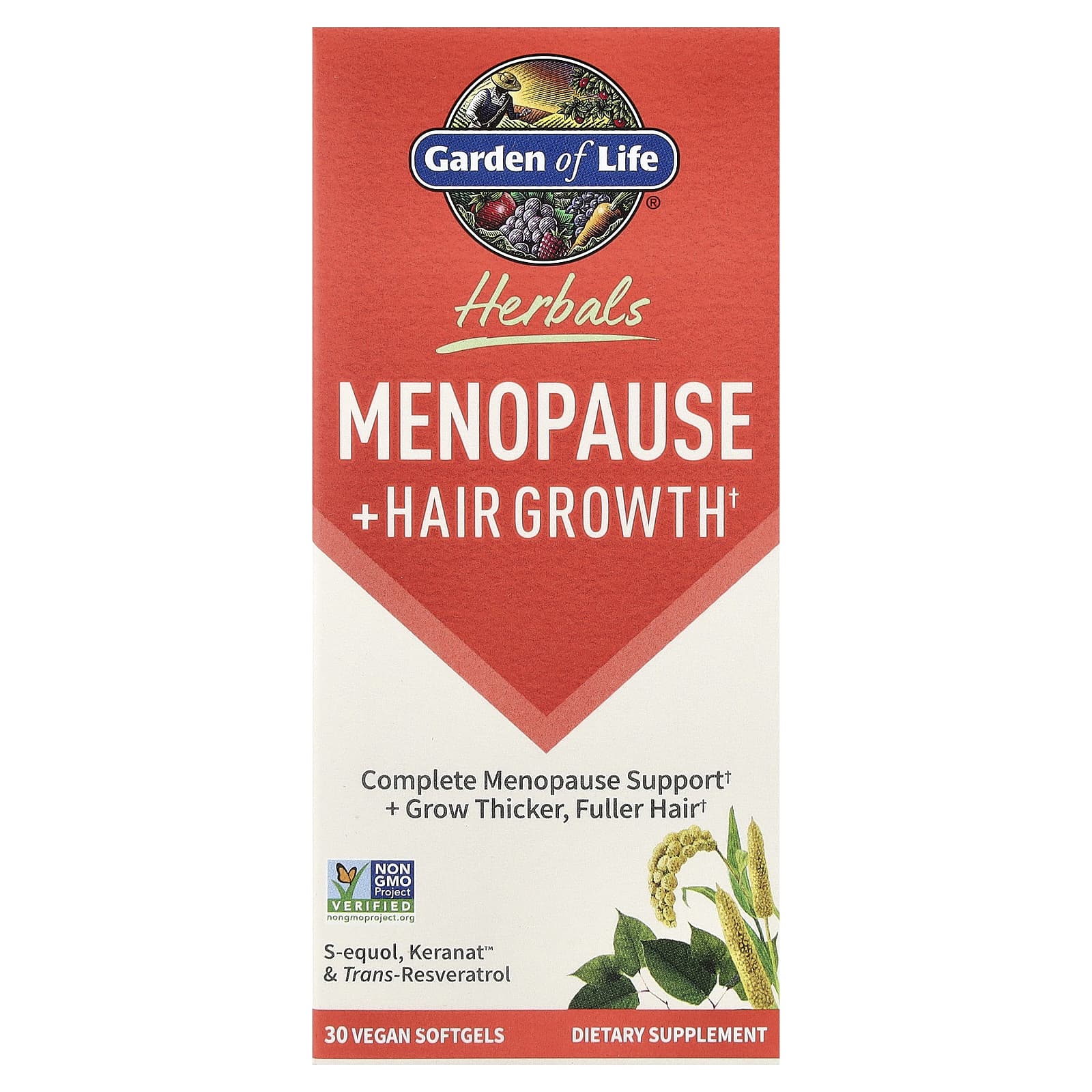 Garden of Life, Herbals, Menopause + Hair Growth, Berry, 30 Vegan Softgels
