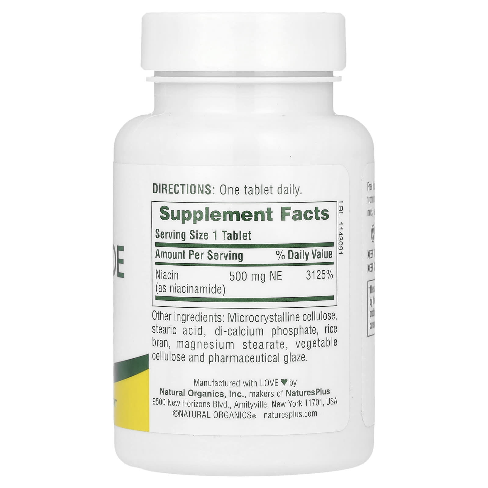 NaturesPlus, Niacinamide, 500 mg, 90 Tablets