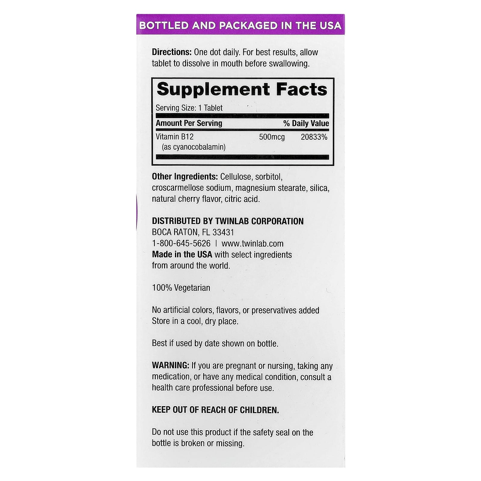 Twinlab, B12 Dots™, Cherry, 500 mcg, 250 Tablets