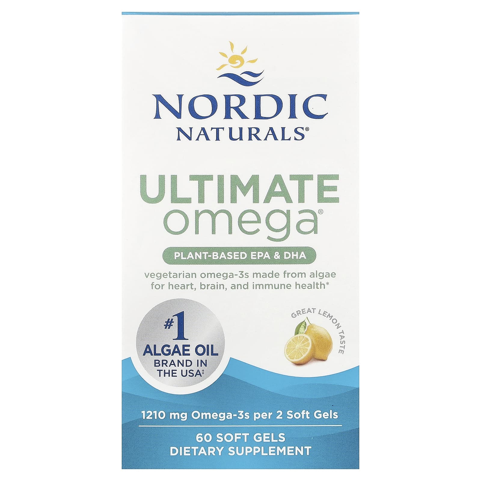 Nordic Naturals, Ultimate Omega®, Plant-Based EPA & DHA, Lemon, 60 Soft Gels (605 mg Per softgel)