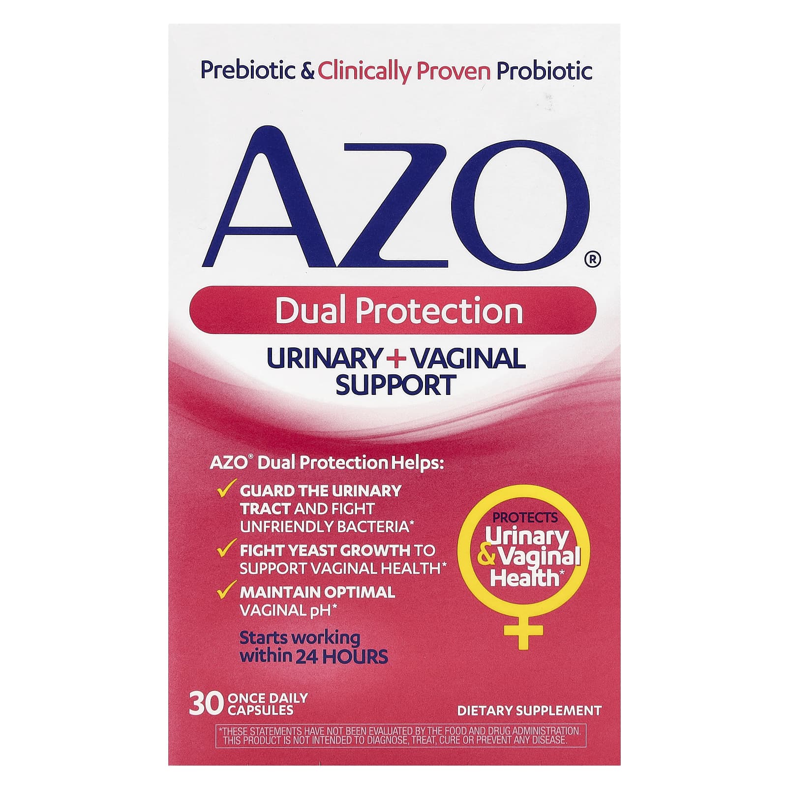AZO, Dual Protection, Urinary + Vaginal Support, 30 Once Daily Capsules