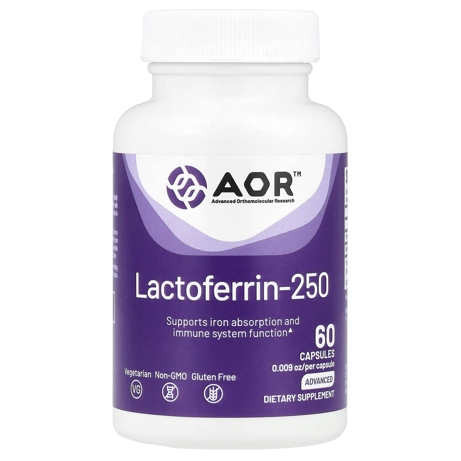 Advanced Orthomolecular Research AOR, Lactoferrin-250, 250 mg , 60 Capsules