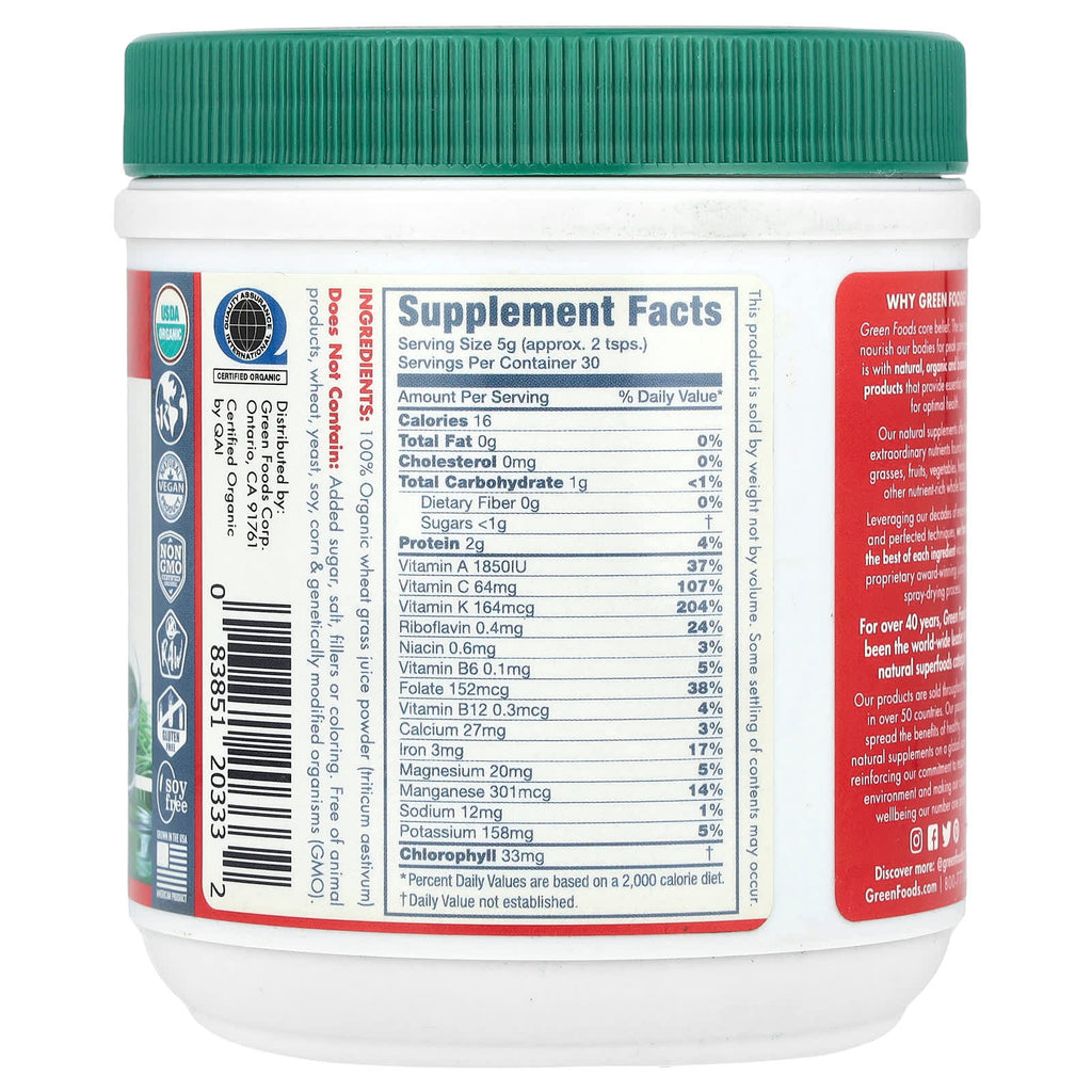 Green Foods, Organic and Raw Wheatgrass Shots, 5.3 oz (150 g)