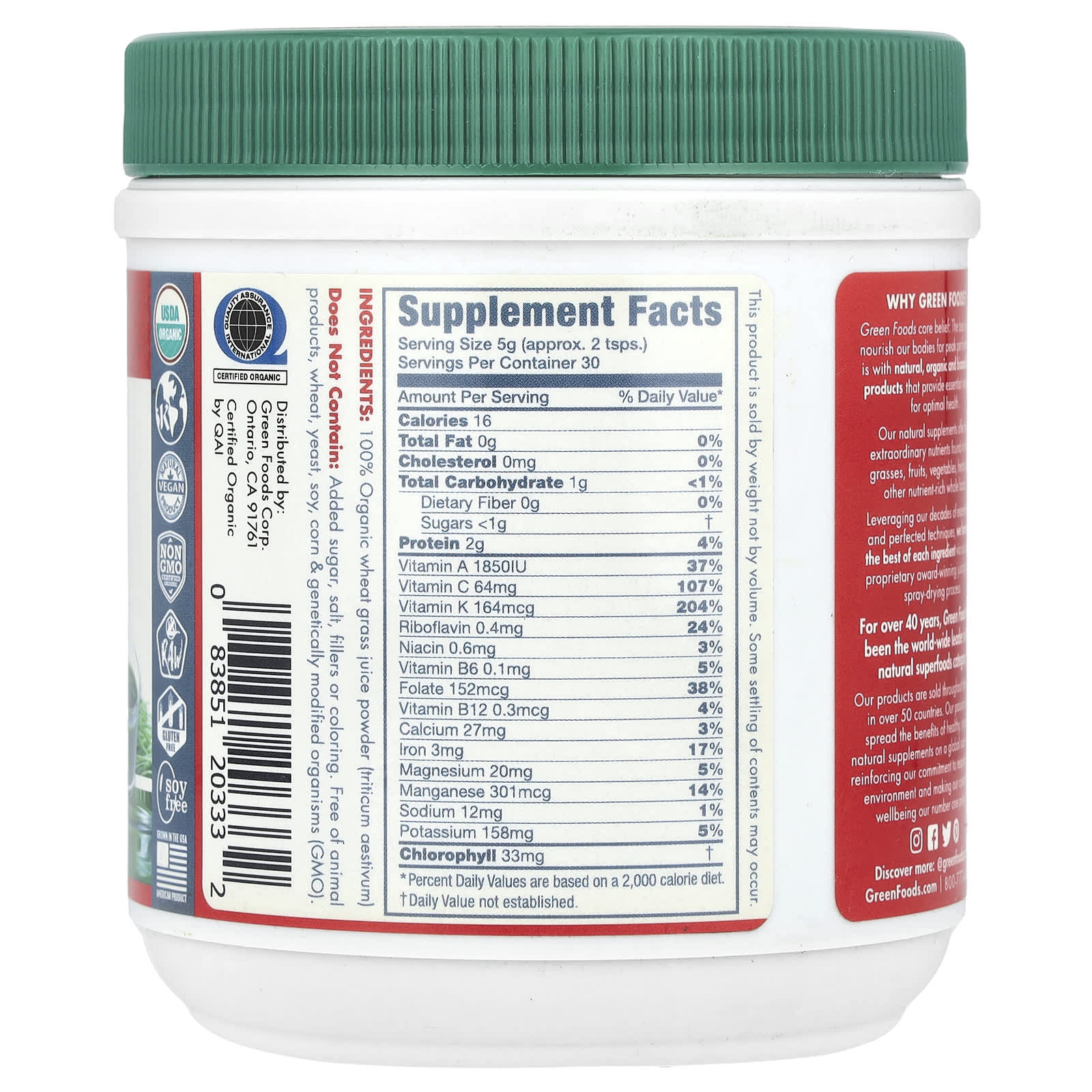 Green Foods, Organic and Raw Wheatgrass Shots, 5.3 oz (150 g)