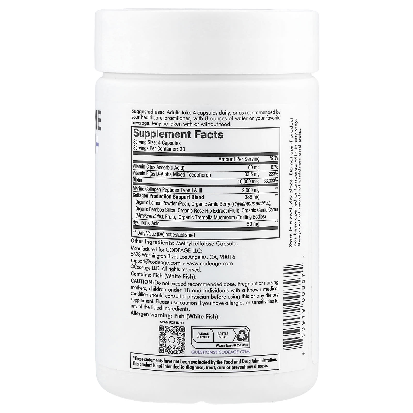 Codeage, Biotin Marine Collagen+, 120 Capsules