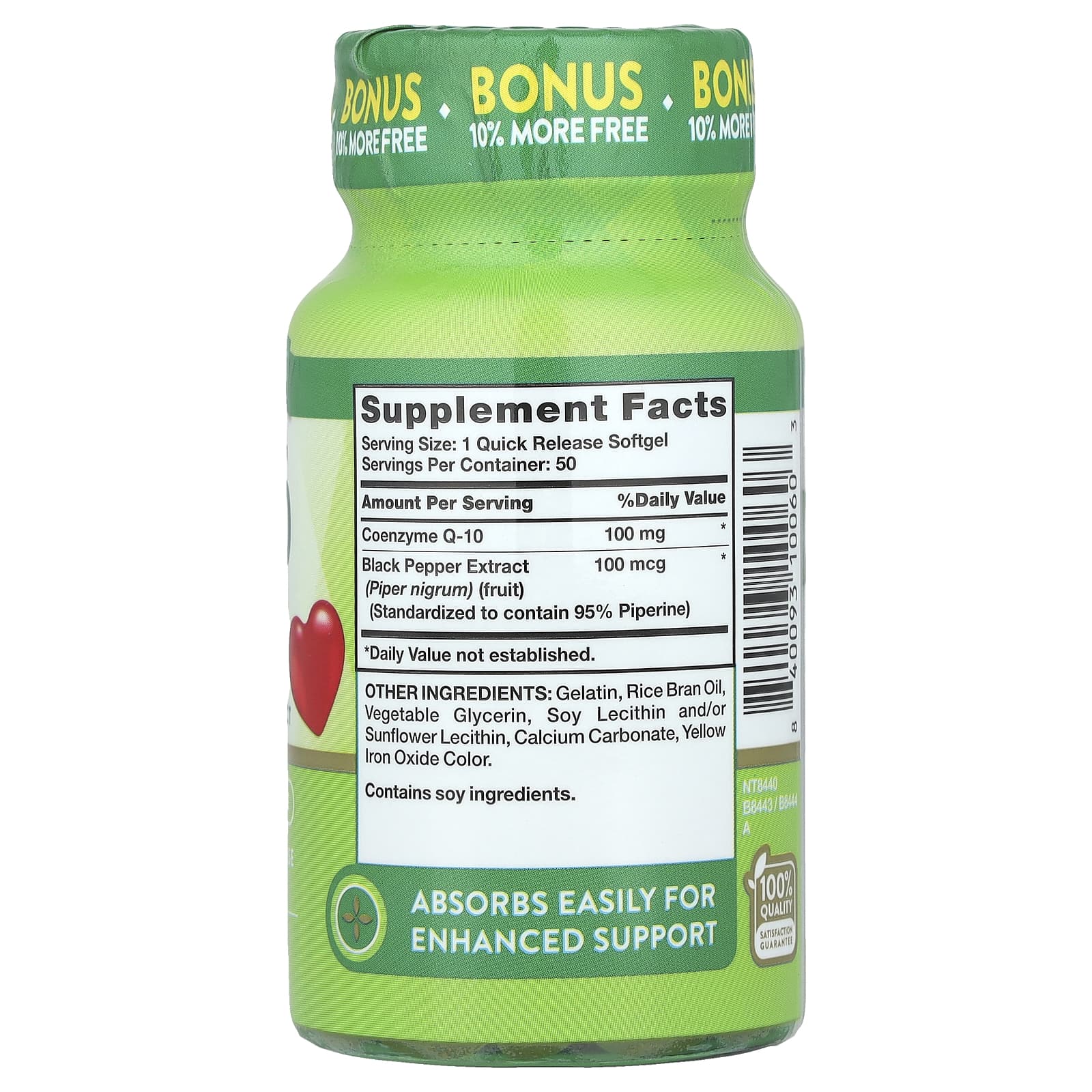Nature's Truth, CoQ-10 Plus Black Pepper Extract, Enhanced Absorption, 100 mg, 50 Quick Release Softgels