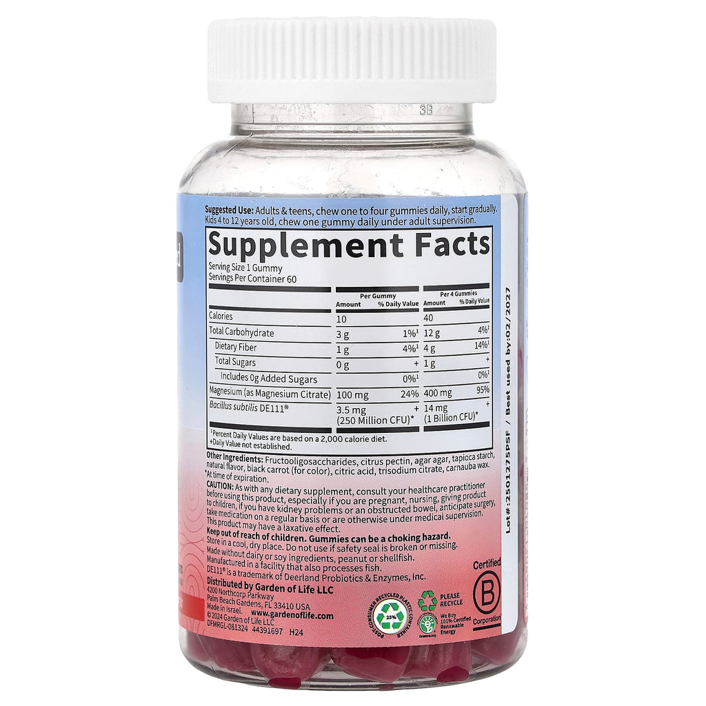 Garden of Life, Magnesium with Pre & Probiotics Gummies, Raspberry , 60 Gummies