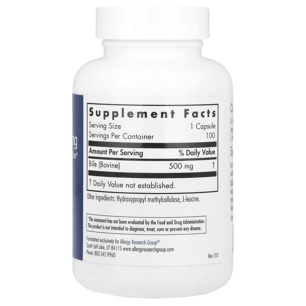 Allergy Research Group, Ox Bile, 500 mg, 100 Vegicaps