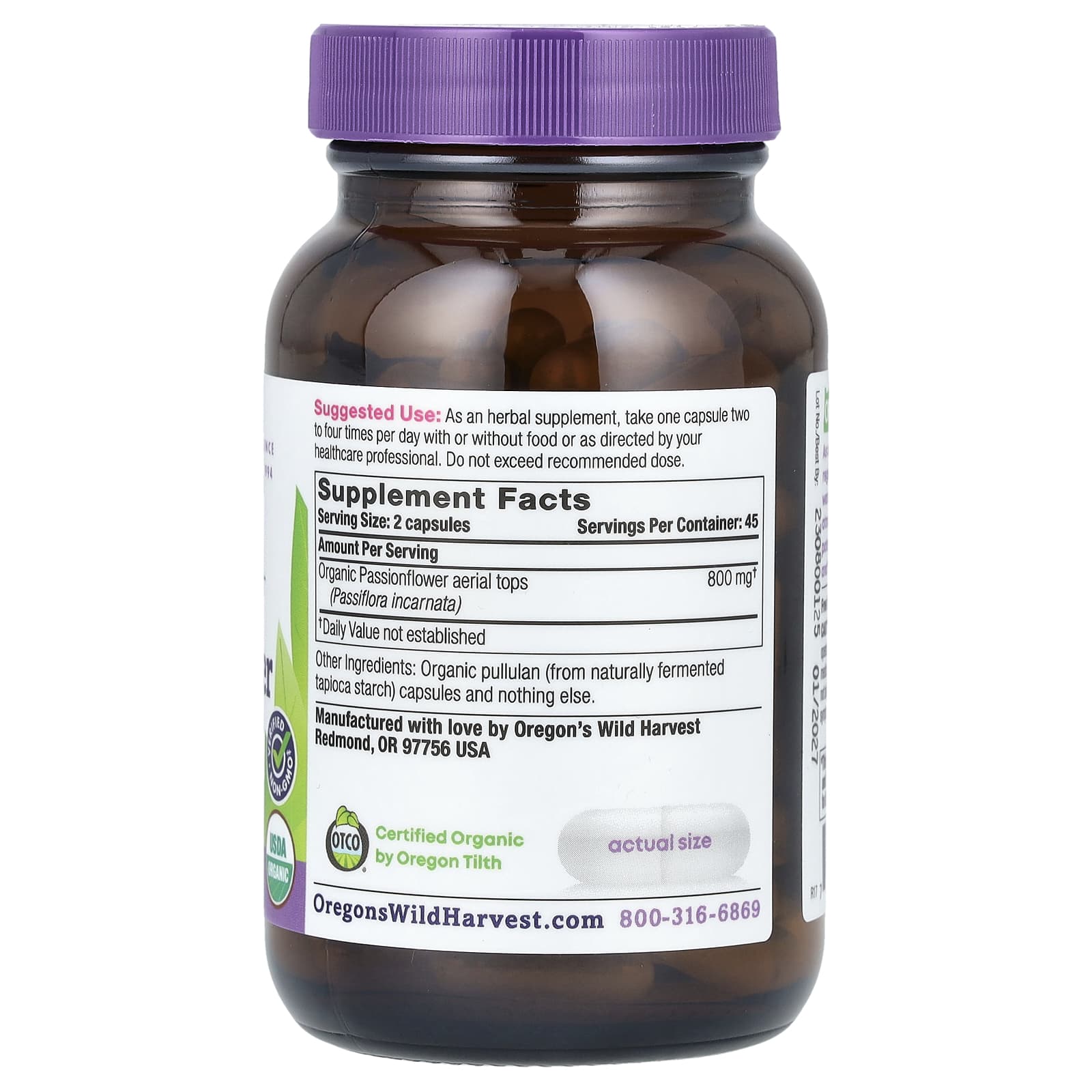Oregon's Wild Harvest, Organic Passionflower, 90 Organic Vegan Capsules (400 mg per Capsule)