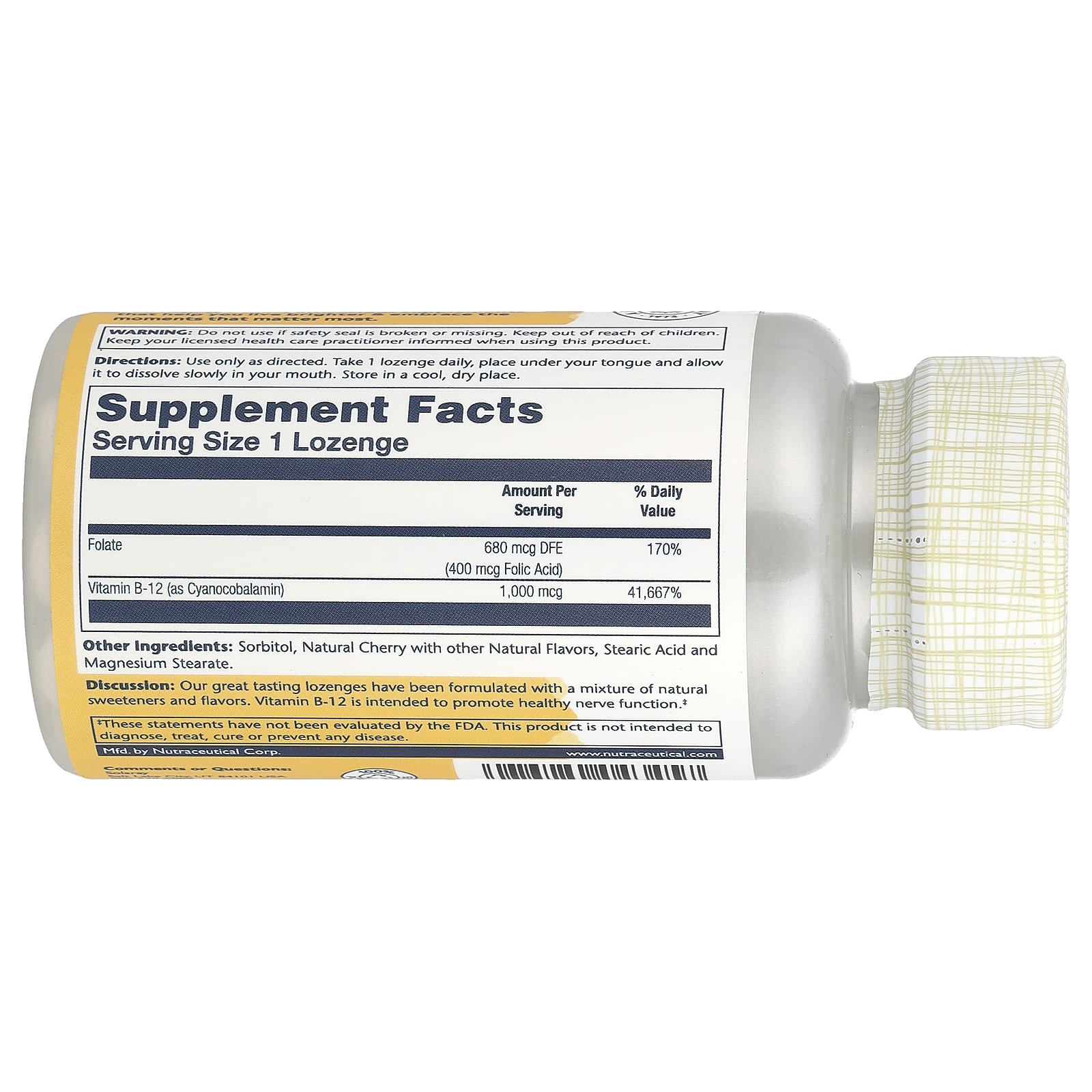 Solaray, Vitamin B-12 with Folic Acid Lozenges, Natural Cherry, 1,000 mg, 90 Lozenges