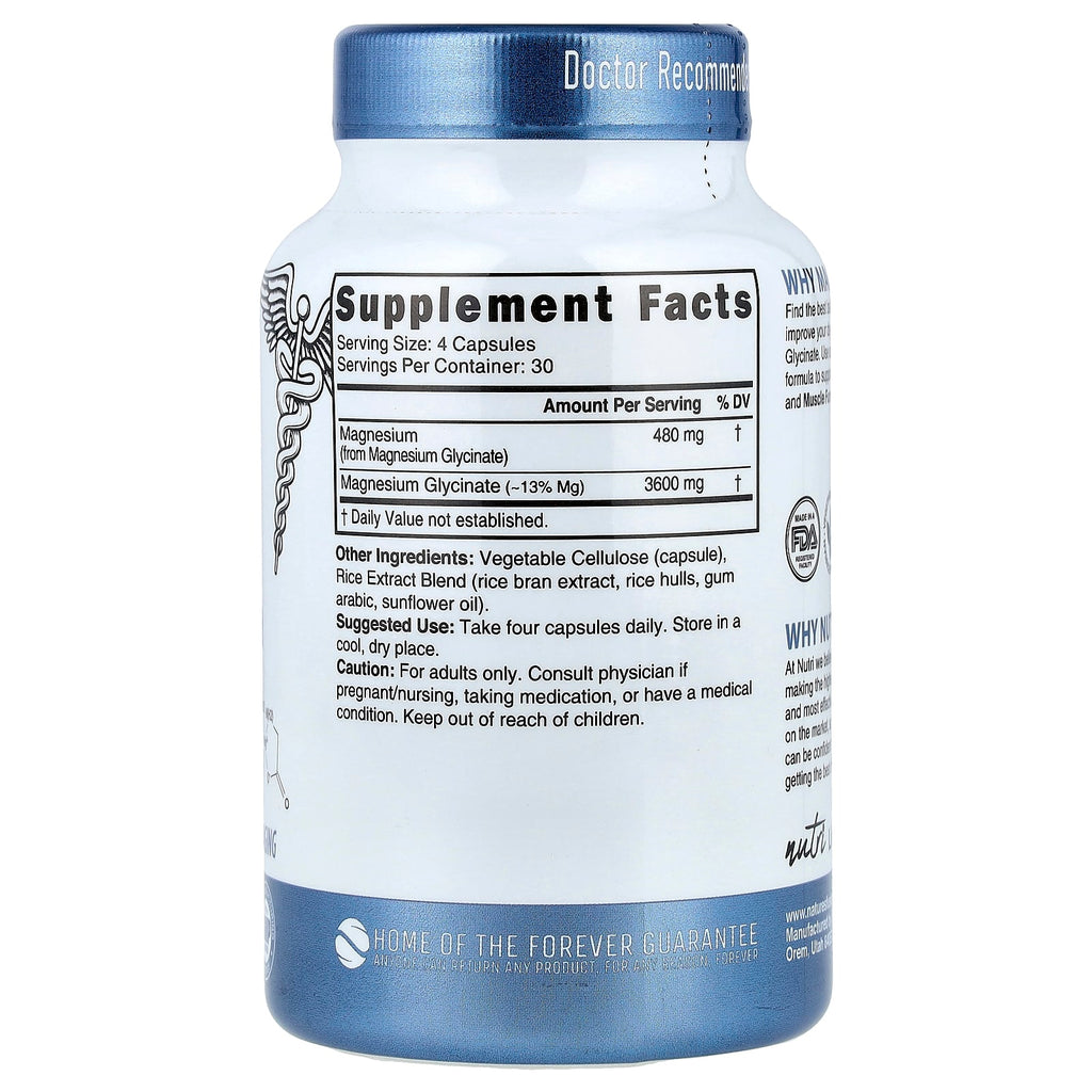 Nutri, Magnesium Glycinate, High Absorption, 120 Vegan Capsules (900 mg per Capsule)