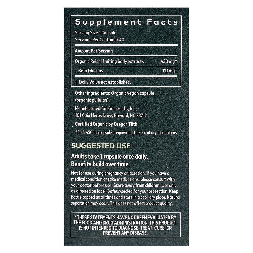 Gaia Herbs, Reishi Mushroom, 40 Vegan Capsules