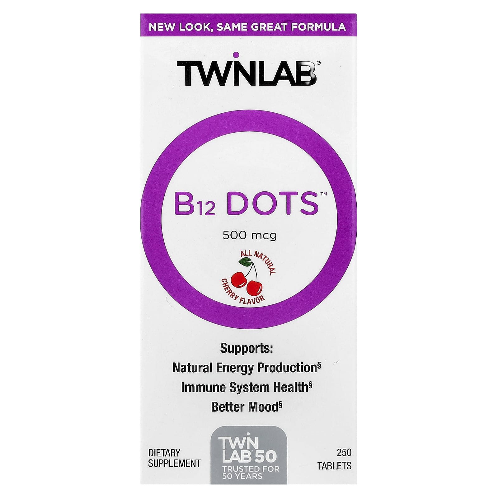 Twinlab, B12 Dots™, Cherry, 500 mcg, 250 Tablets