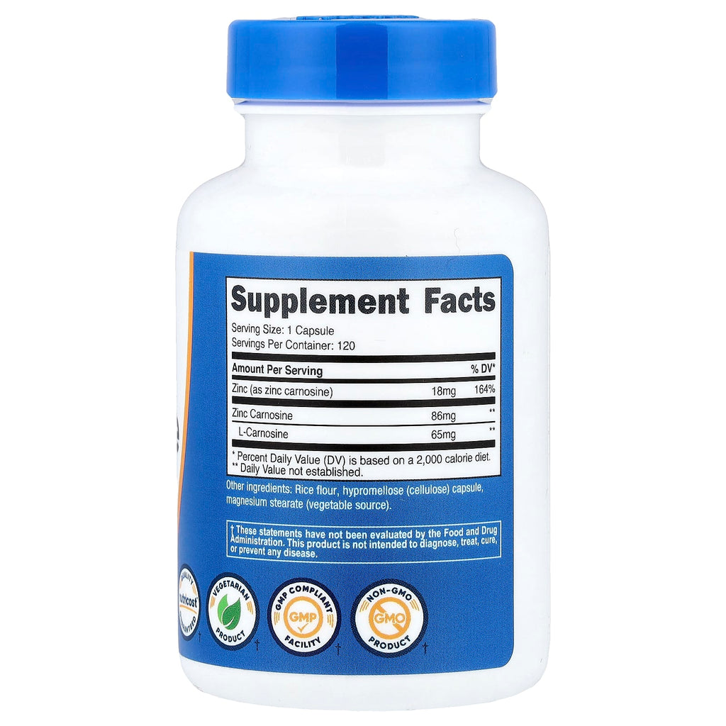Nutricost, Zinc Carnosine, 120 Capsules
