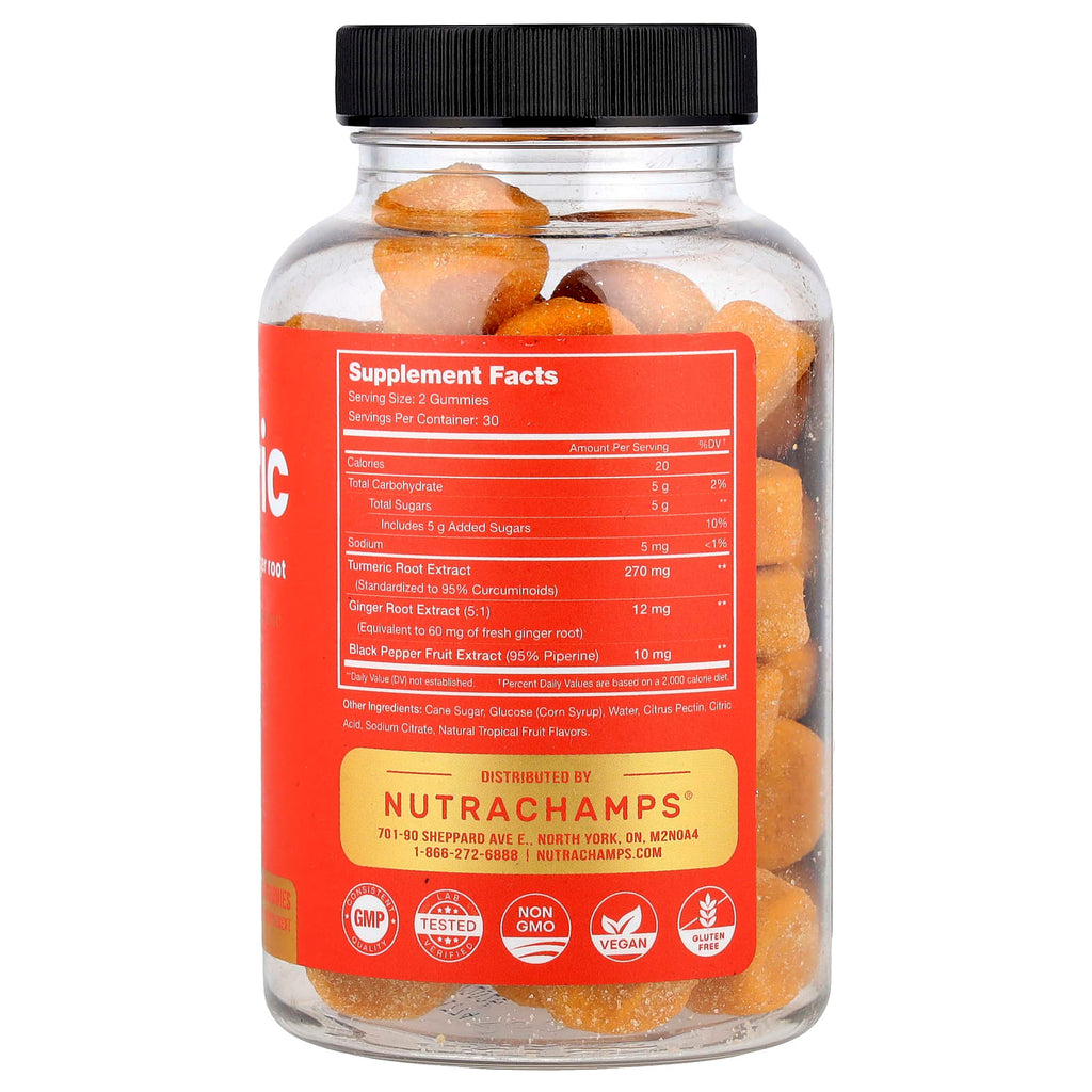 NutraChamps, Turmeric Gummies, Natural Tropical Fruit, 60 Vegan Gummies