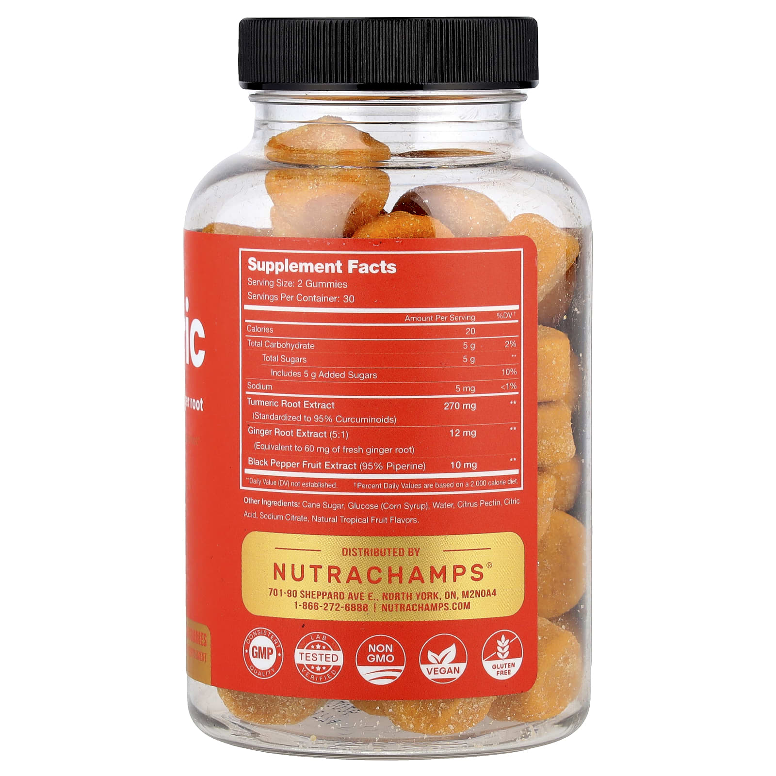 NutraChamps, Turmeric Gummies, Natural Tropical Fruit, 60 Vegan Gummies