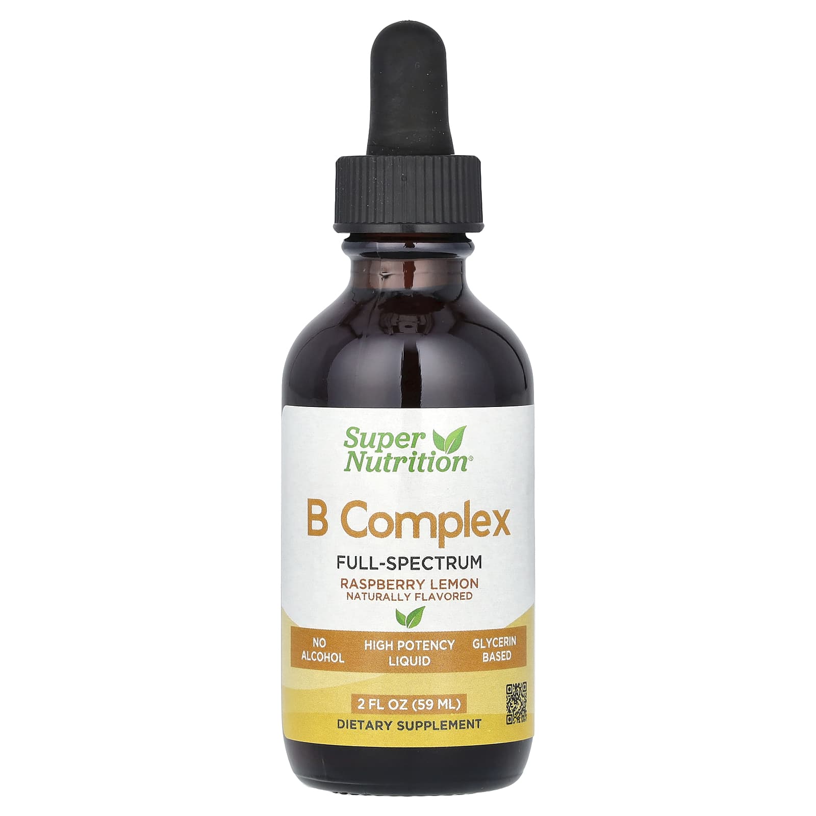 Super Nutrition, B Complex Full Spectrum with Vitamin B12, Pantothenic Acid, Biotin, and Niacin, Raspberry Lemon, 2 fl oz (59 ml)