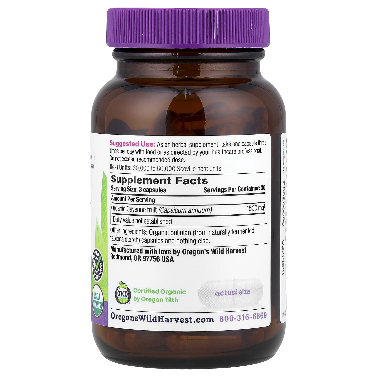 Oregon's Wild Harvest, Organic Cayenne, 90 Organic Vegan Capsules (500 mg per Capsule)