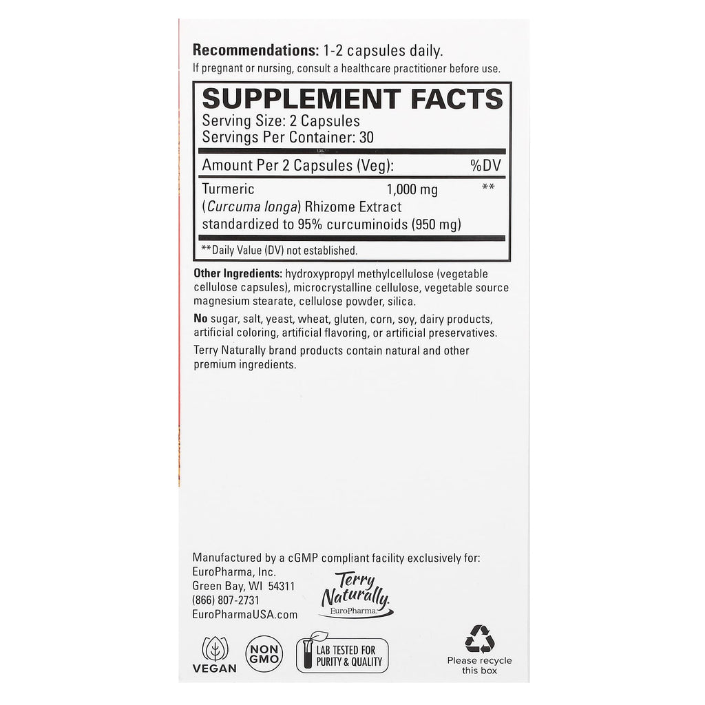 Terry Naturally, Turmeric 50X, High Potency, 60 Capsules (500 mg per Capsule)