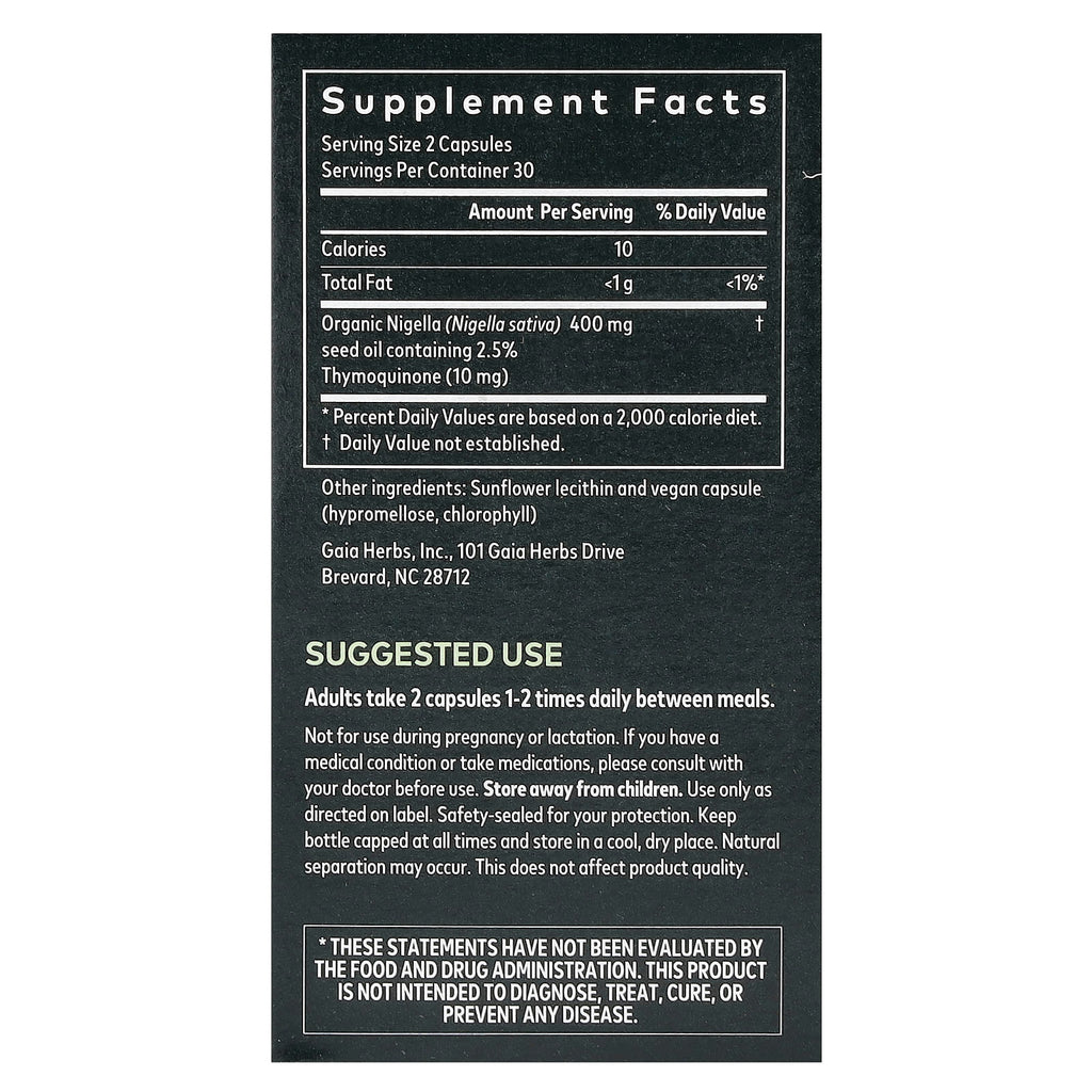 Gaia Herbs, Black Seed Oil, 60 Vegan Liquid Phyto-Caps (200 mg per Capsule)