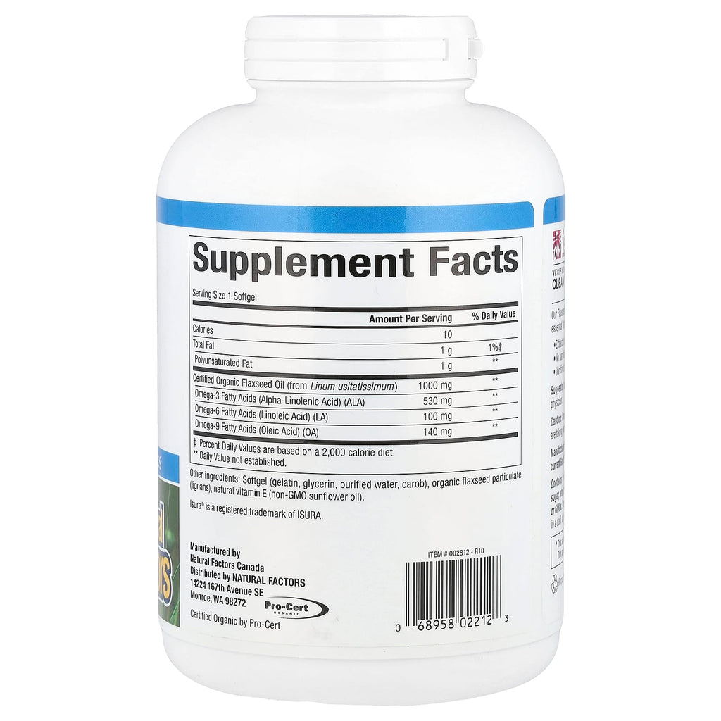 Natural Factors, OmegaFactors®, Flaxseed Oil, 1,000 mg, 360 Softgels