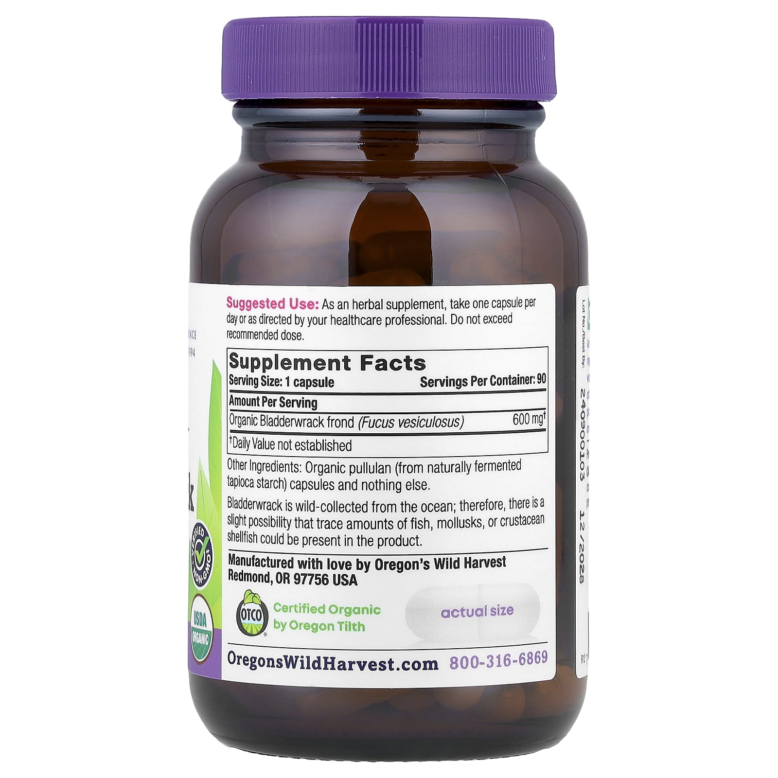 Oregon's Wild Harvest, Organic Bladderwrack, 600 mg, 90 Organic Vegan Capsules