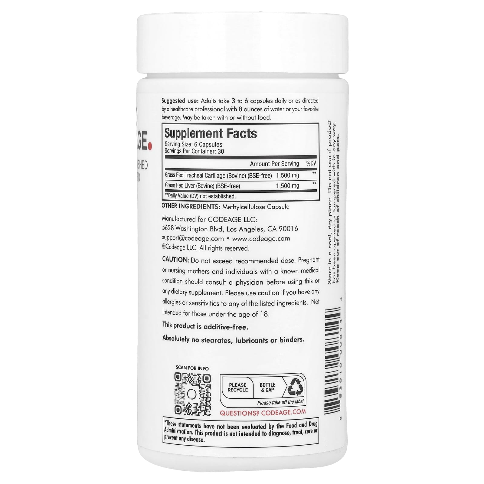 Codeage, Grass-Fed Beef Cartilage, Pasture Raised, 180 Capsules