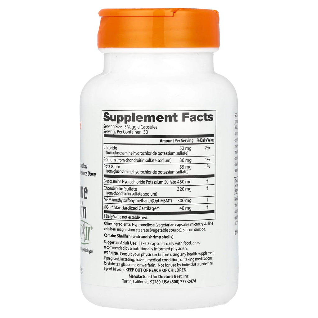 Doctor's Best, Glucosamine Chondroitin, MSM + UCII®, 90 Veggie Capsule