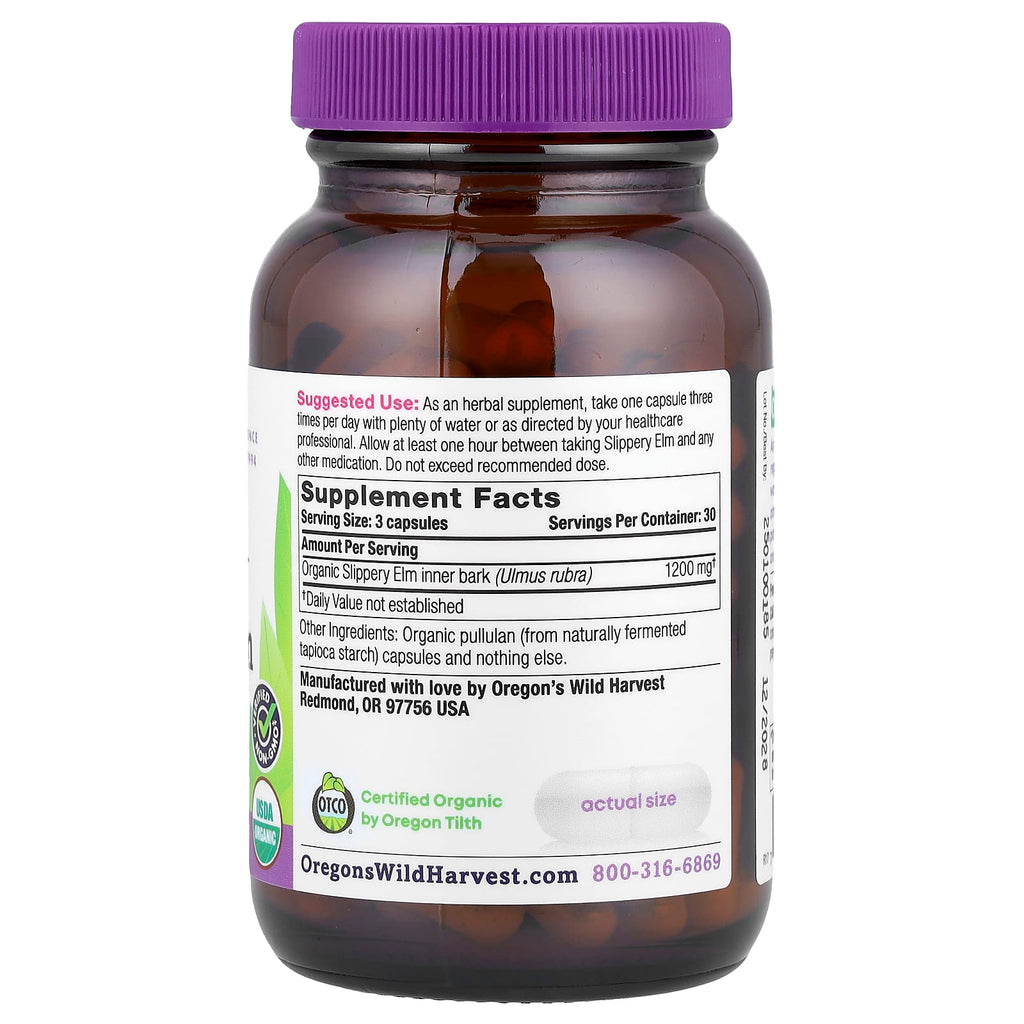 Oregon's Wild Harvest, Organic Slippery Elm, 90 Organic Vegan Capsules (400 mg per Capsule)