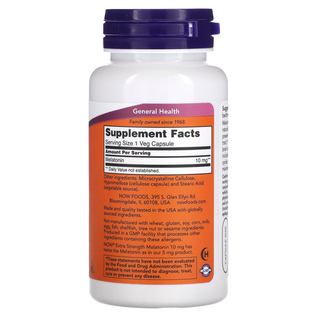 NOW Foods, Melatonin, 10 mg, 100 Veg Capsules