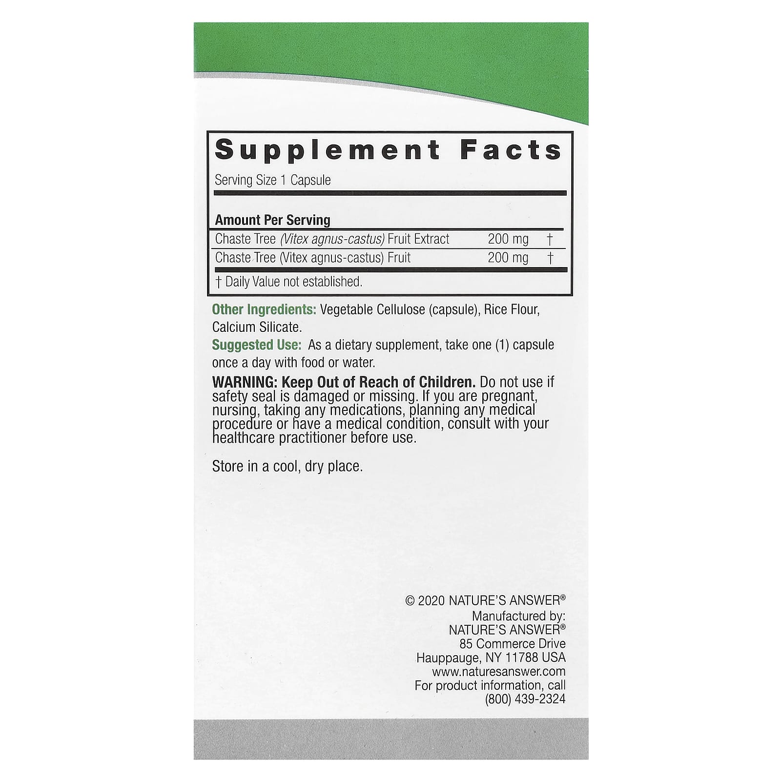 Nature's Answer, Chasteberry, Vitex Agnus-Castus, 400 mg, 90 Vegetarian Capsules