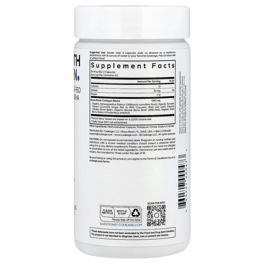 Codeage, Bone Broth Collagen, 180 Vegetable Capsules
