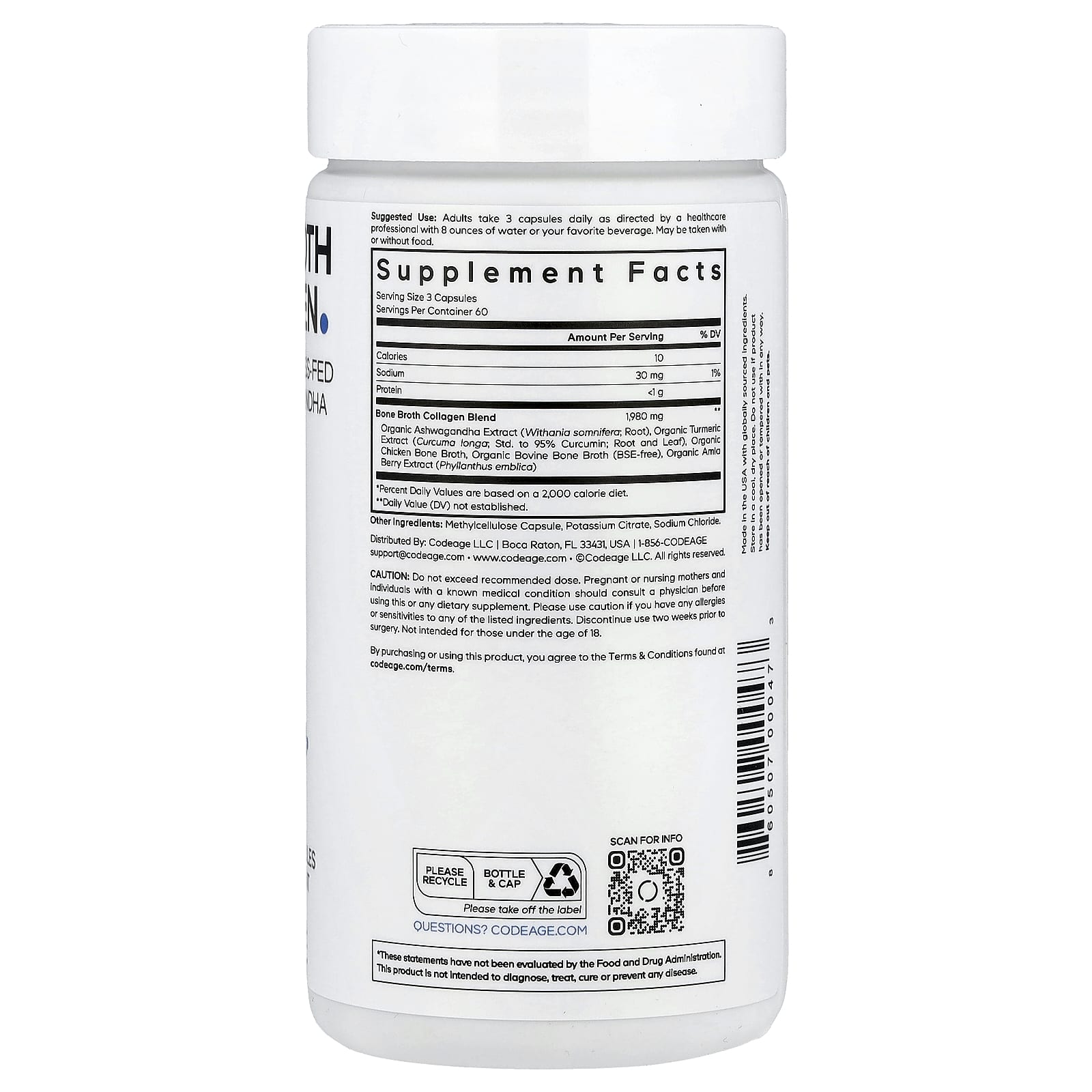 Codeage, Bone Broth Collagen, 180 Vegetable Capsules