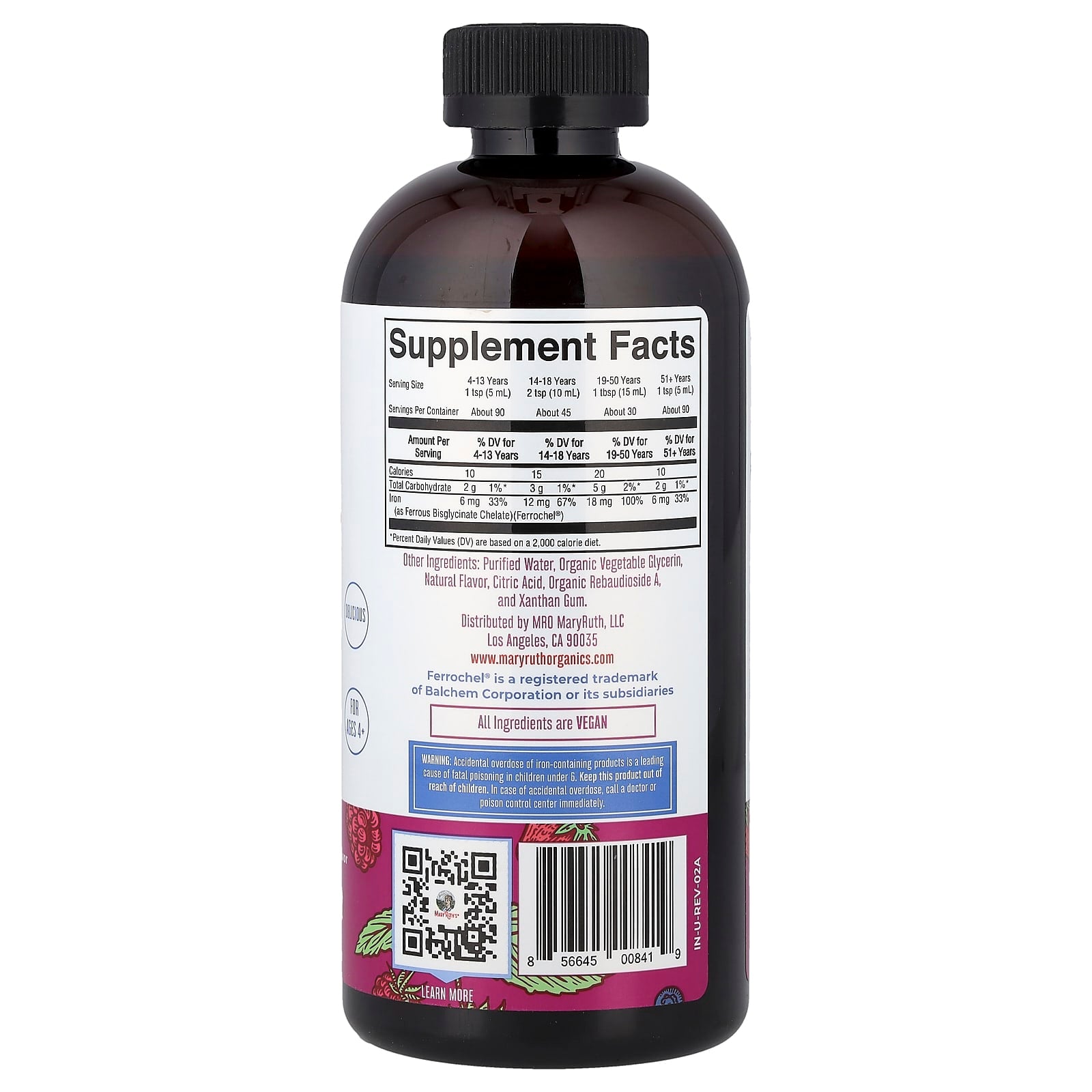 MaryRuth's, Vegan Liquid Iron, For Ages 4+, Berry, 15.22 fl oz (450 ml)