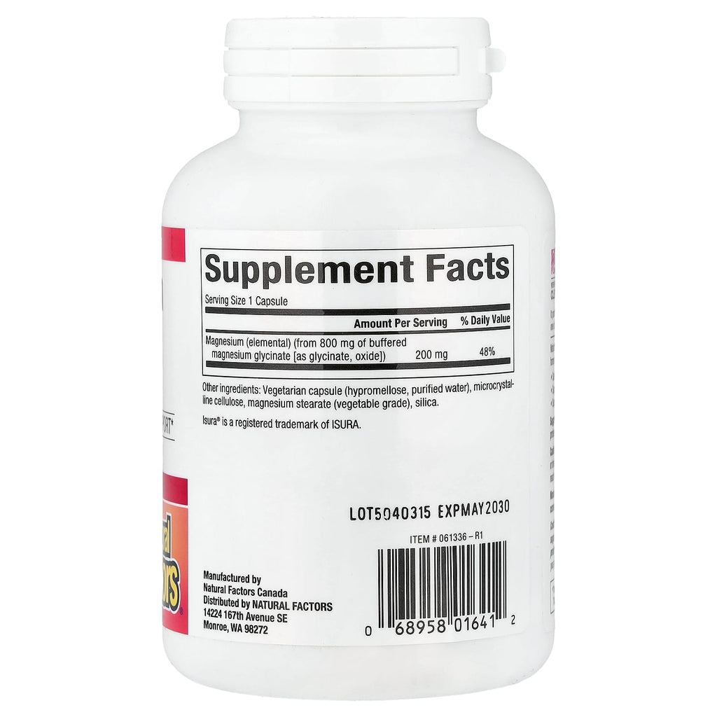 Natural Factors, Magnesium Glycinate , 200 mg, 120 Vegetarian Capsules