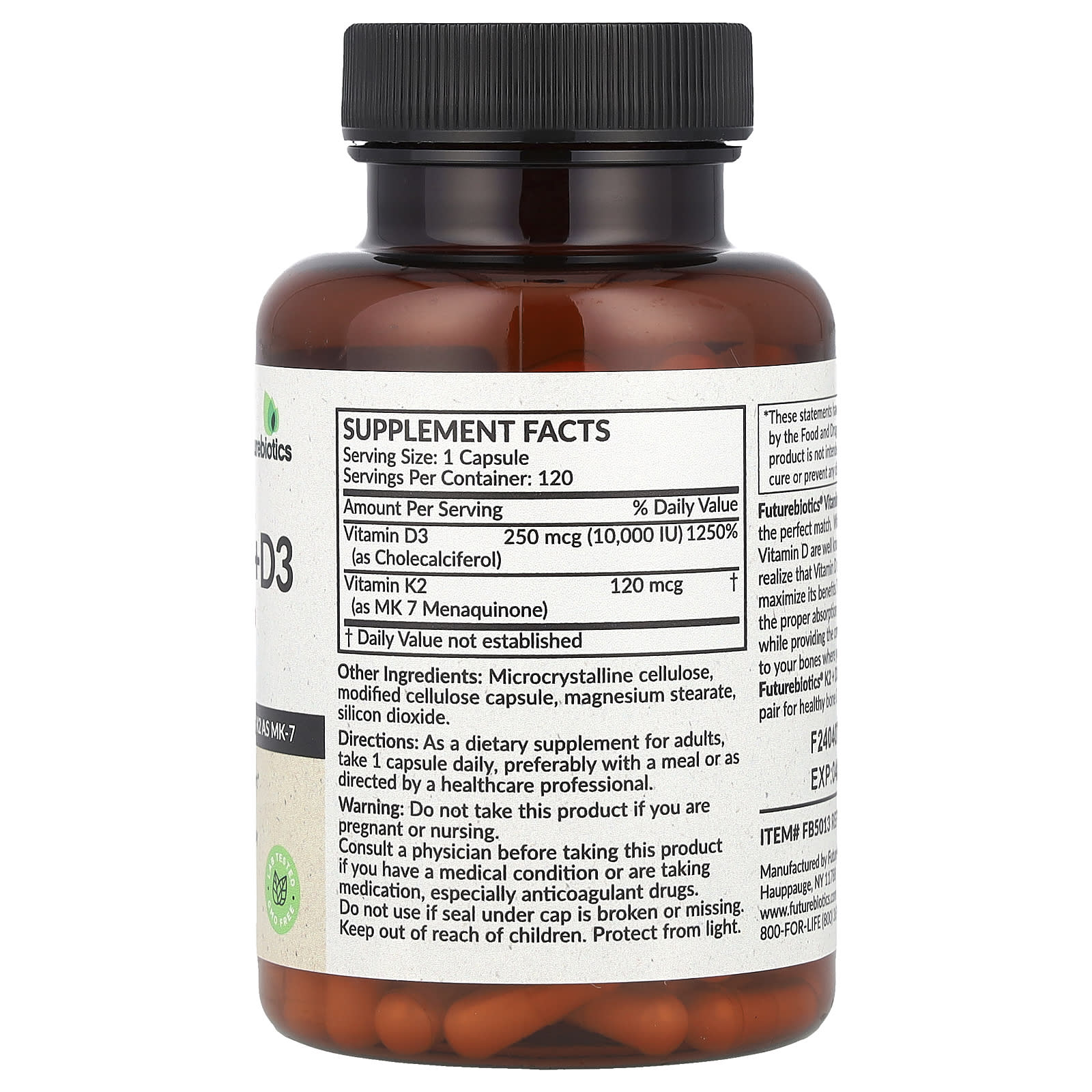 Futurebiotics, Vitamin K2 + D3, 120 Capsules