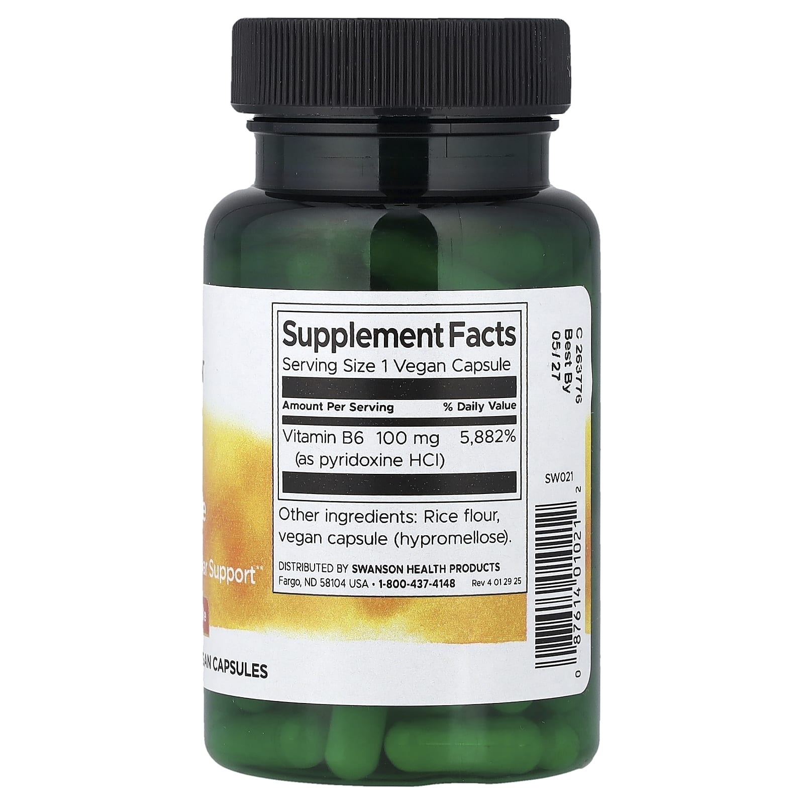 Swanson, Vitamin B6 Pyridoxine, 100 mg, 100 Vegan Capsules