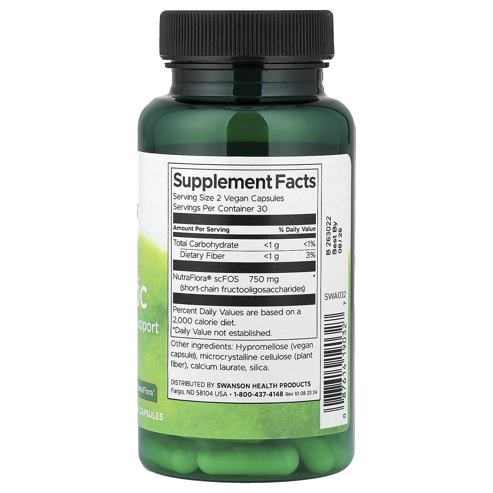 Swanson, Prebiotic For Friendly Flora Support, 60 Vegan Capsules