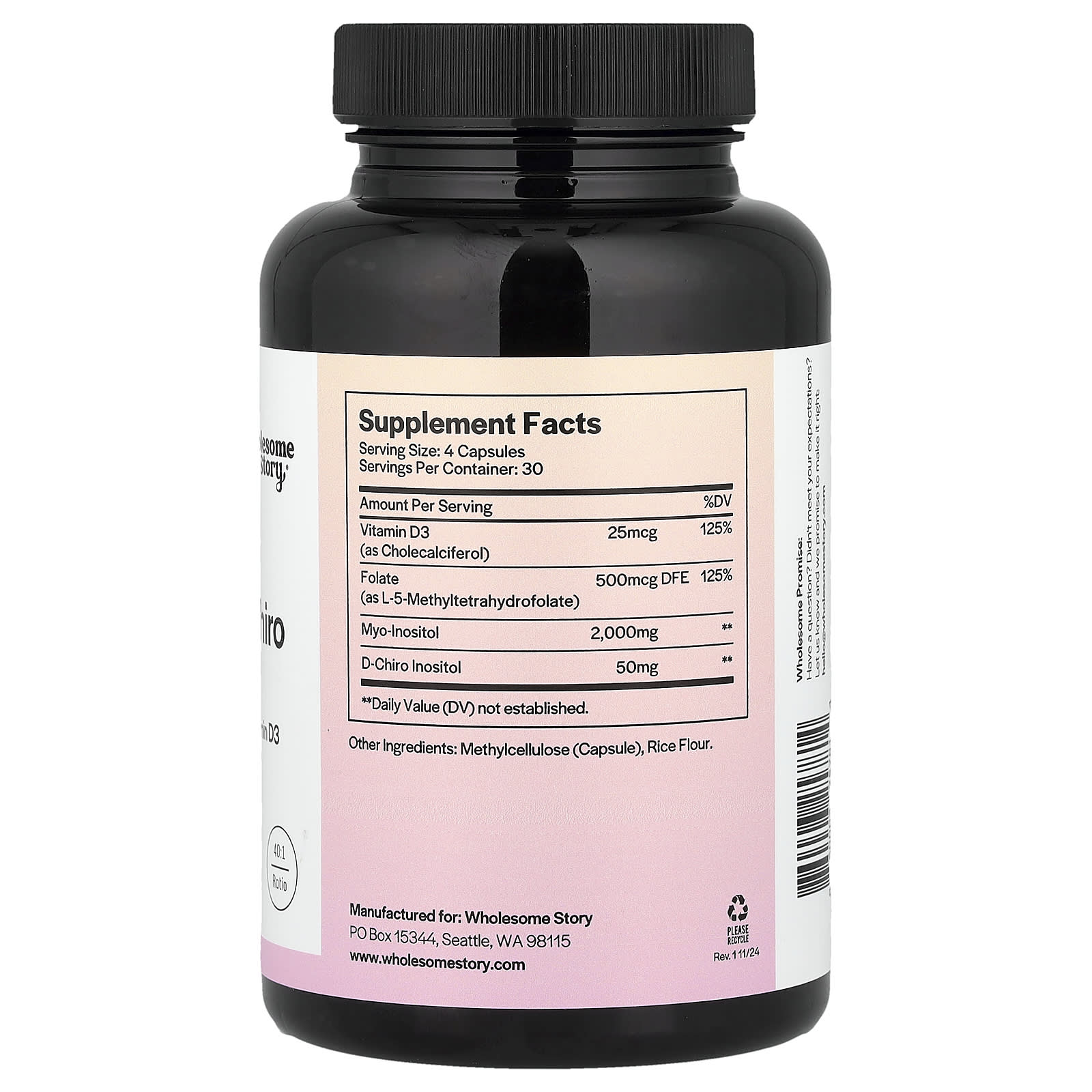 Wholesome Story, Myo & D-Chiro Inositol with MTHF Folate + Vitamin D3, 120 Vegetarian Capsules