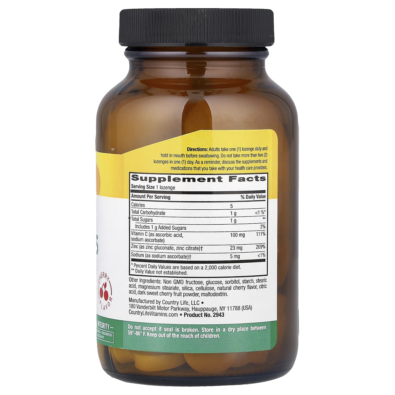 Country Life, Zinc Lozenges with Vitamin C, Cherry, 60 Lozenges