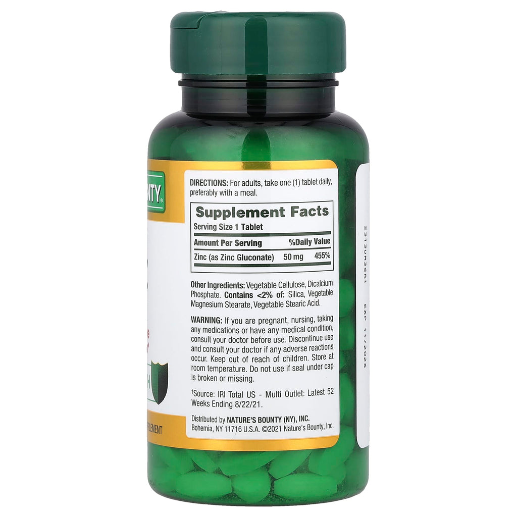 Nature's Bounty, Zinc, 50 mg, 100 Tablets