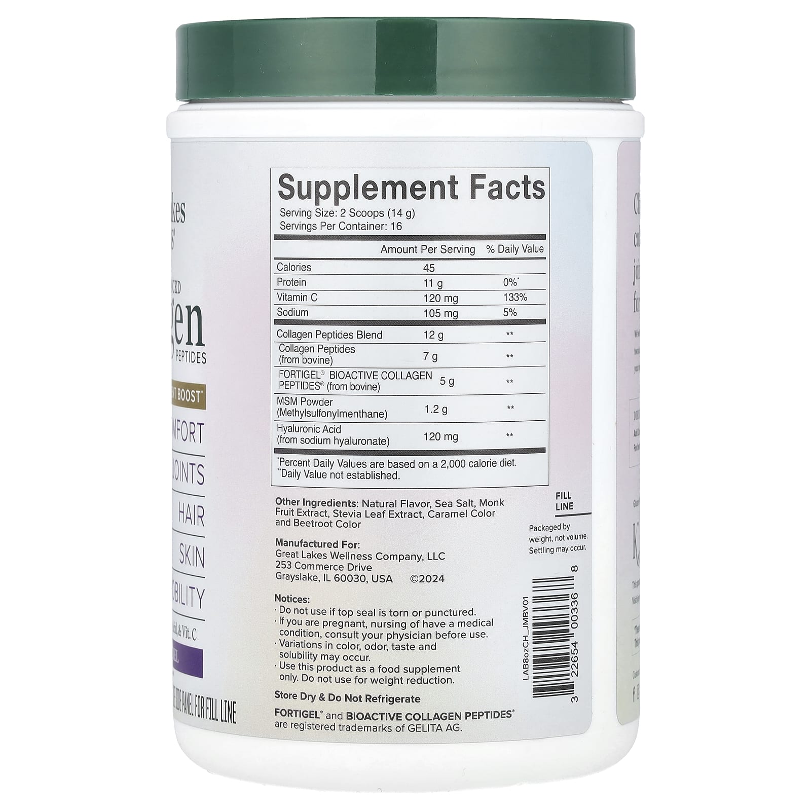 Great Lakes Wellness, Advanced Collagen Peptides, Classic Caramel, 8 oz (227 g)